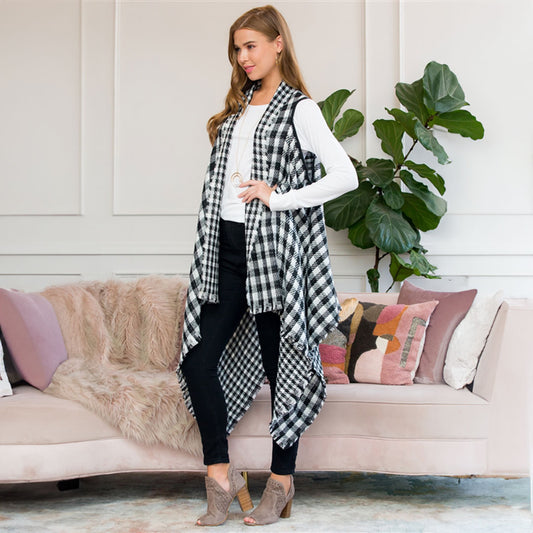 Reversible Plaid Cardigan, Coat, Black, Black top, Cardigan, Cute top, winter, Woman apparel, Women's top, Womens clothing - Miah & Elliott