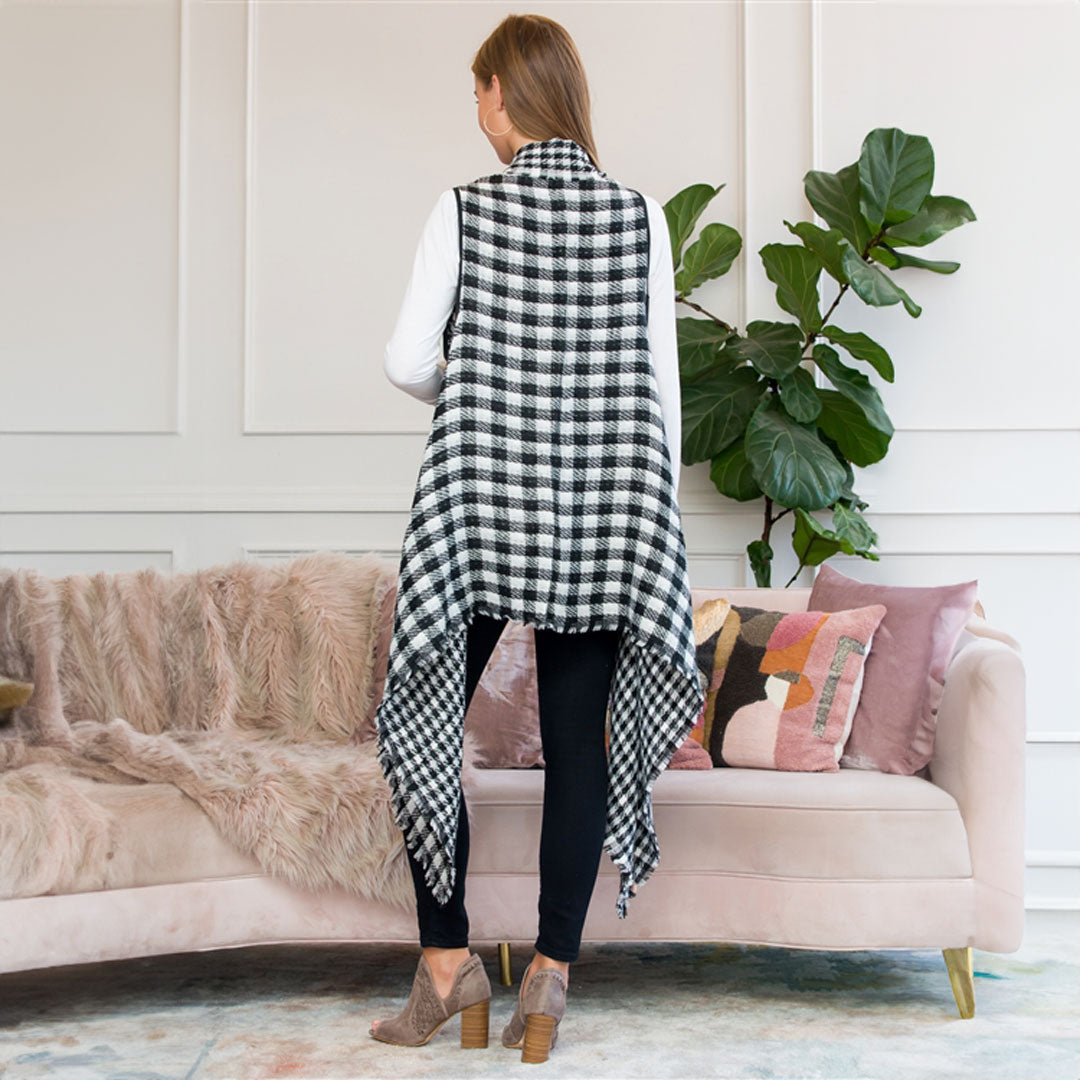 Reversible Plaid Cardigan, Coat, Black, Black top, Cardigan, Cute top, winter, Woman apparel, Women's top, Womens clothing - Miah & Elliott