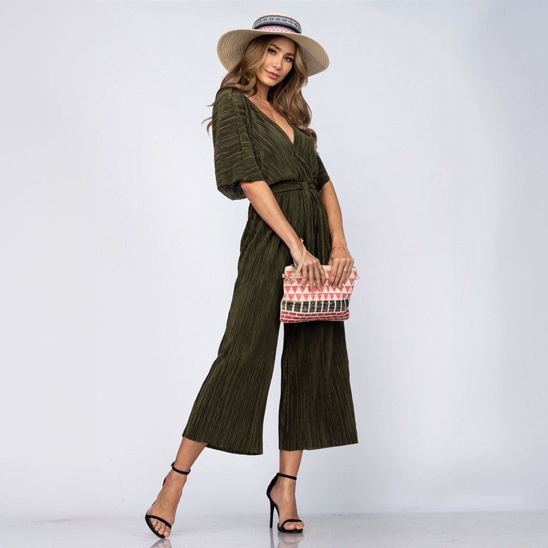 Olive Surplice Jumpsuit, Jumpsuit, Jumpsuit, Olive, Woman apparel, Womens clothing - Miah & Elliott