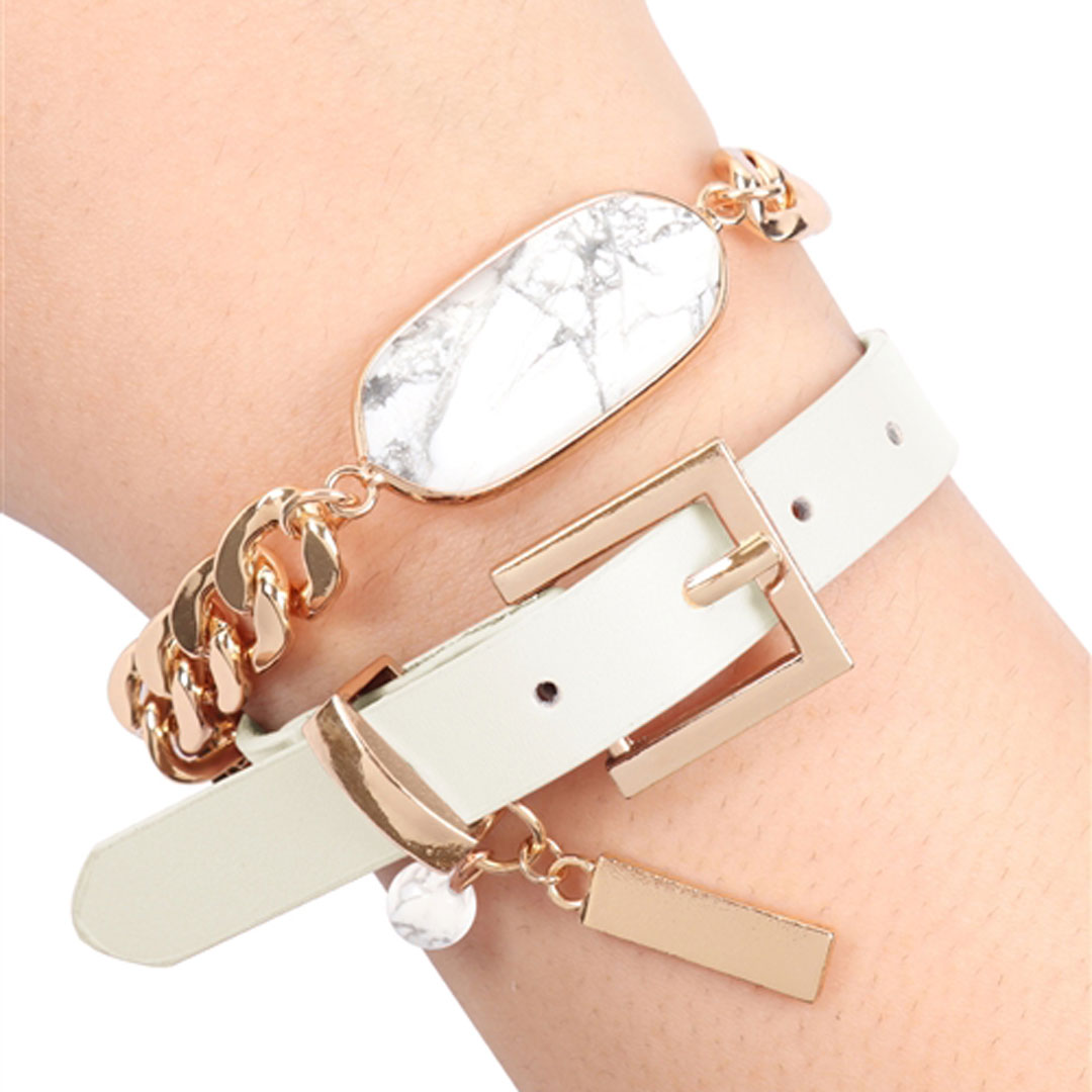 Stone Charm Long Chain-Leather Bracelet/Necklace, Accessories, Accessories, Bracelet, Natural Stone, Necklace - Miah & Elliott