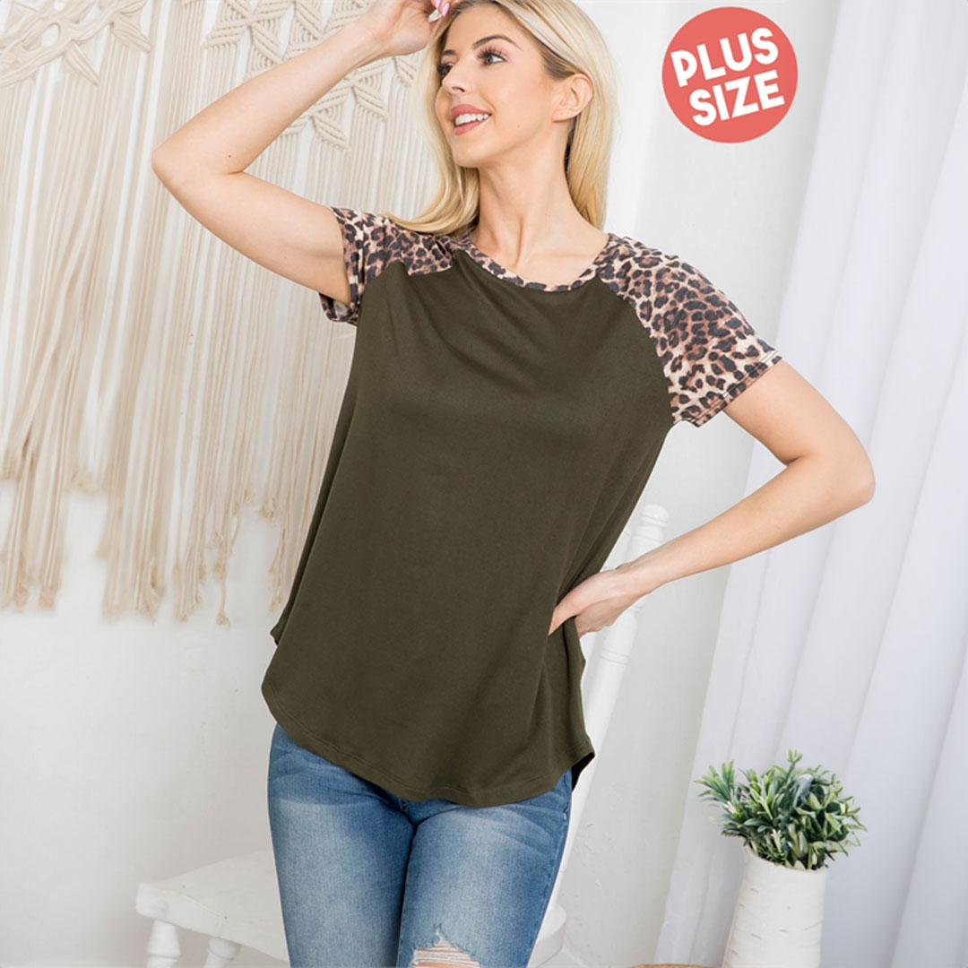 Leopard Sleeve Top, Top, Curvy, Cute top, Leopard, Top, With curves, Woman apparel, Women's top, Womens clothing - Miah & Elliott