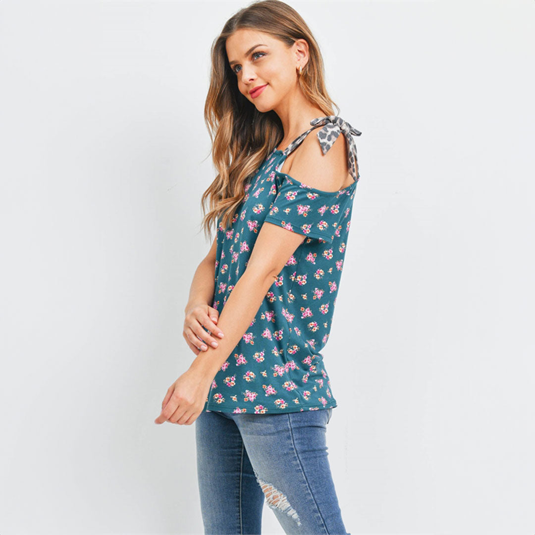 Cold Shoulder Floral Top, Top, Curvy, Cute top, Floral, Top, With curves, Woman apparel, Women's top, Womens clothing - Miah & Elliott