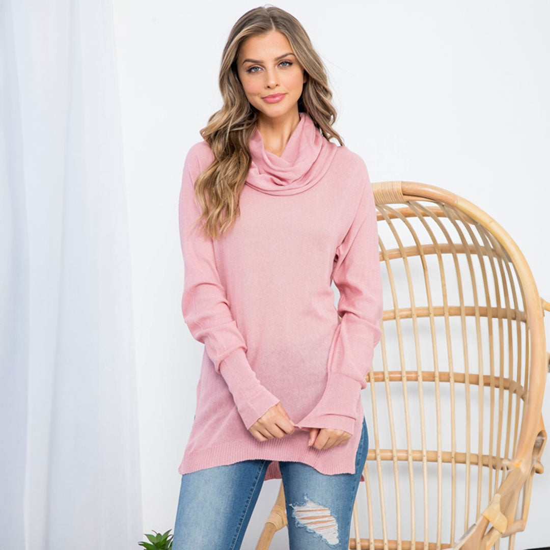 Pink High Neck Knit Top, Top, Cute top, Pink, winter, Woman apparel, Women's top, Womens clothing - Miah & Elliott