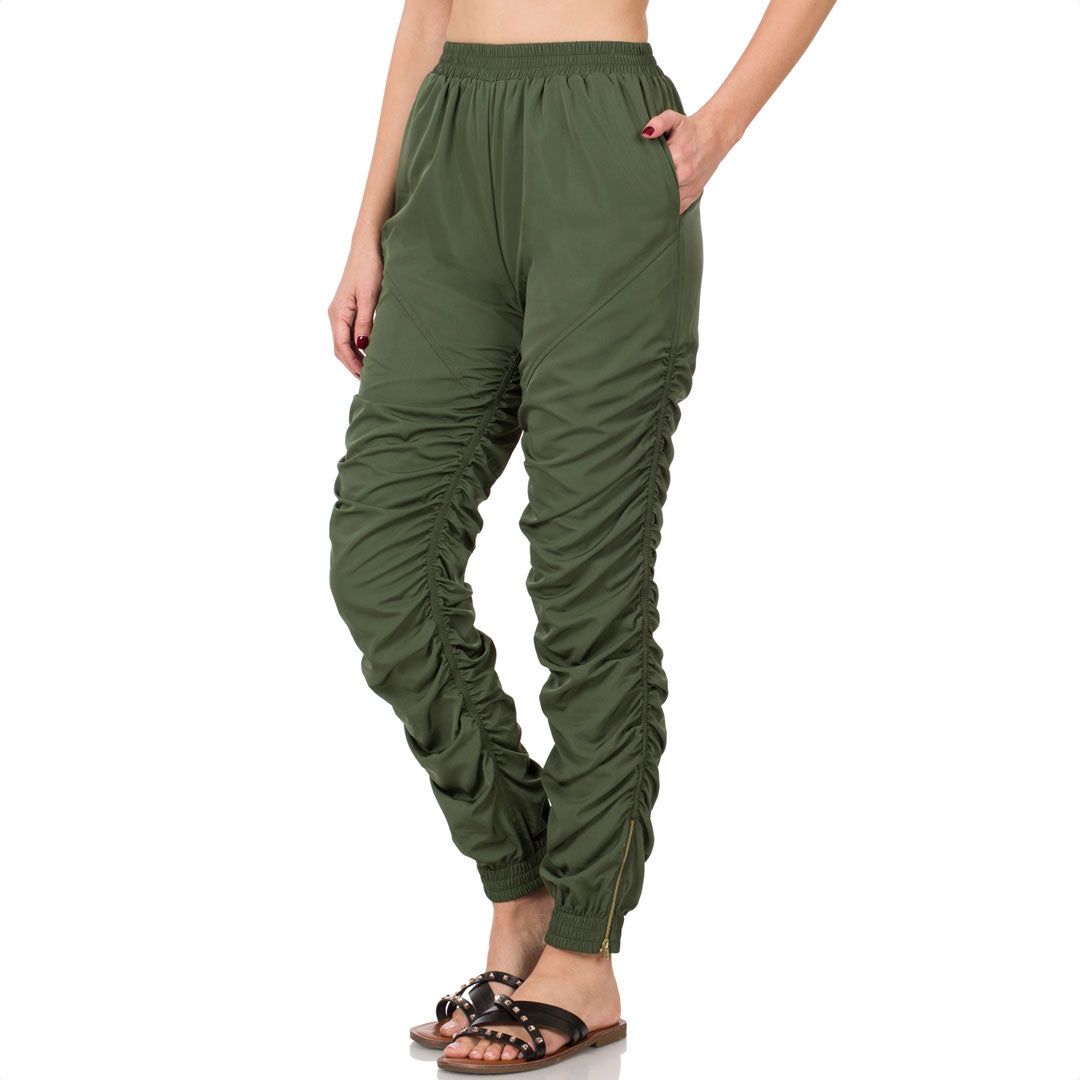 Ruched Pants, Pants, Bottoms, Curvy, Elastic, Green, Ruched, Woman apparel, Womens clothing - Miah & Elliott