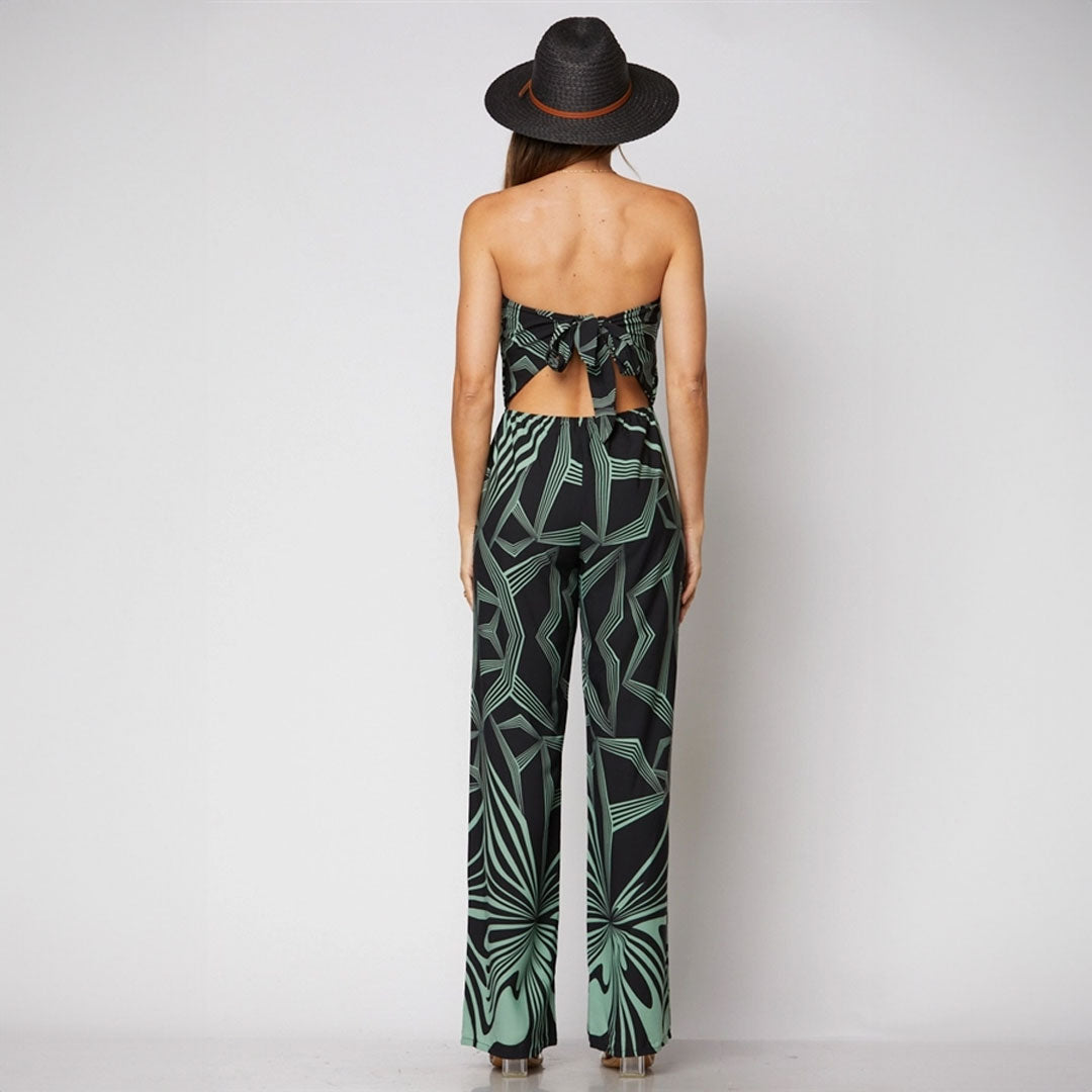 Retro Geo Print Strapless Jumpsuit, Jumpsuit, Green, Jumpsuit, Woman apparel, Womens clothing - Miah & Elliott