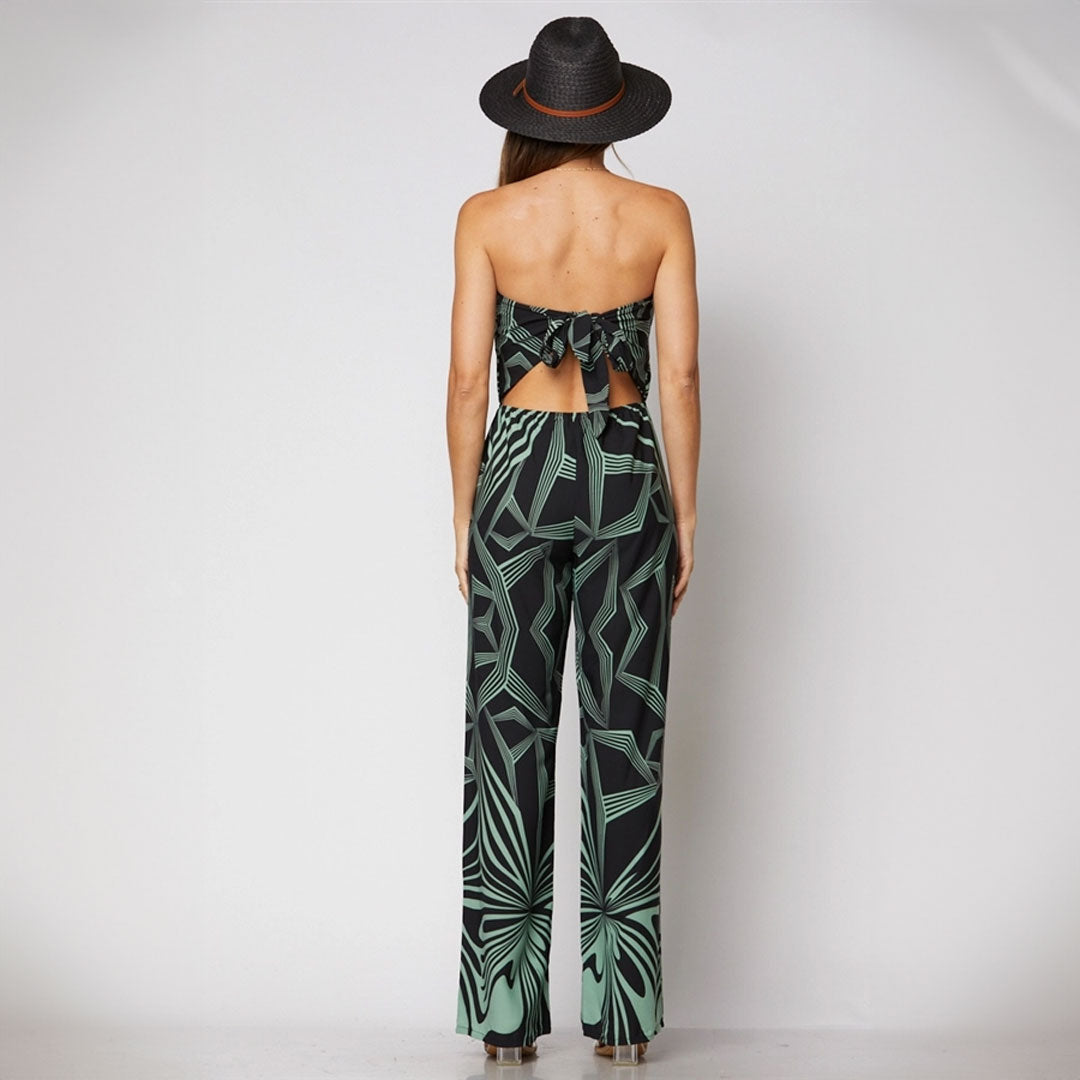 Retro Geo Print Strapless Jumpsuit, Jumpsuit, Green, Jumpsuit, Woman apparel, Womens clothing - Miah & Elliott