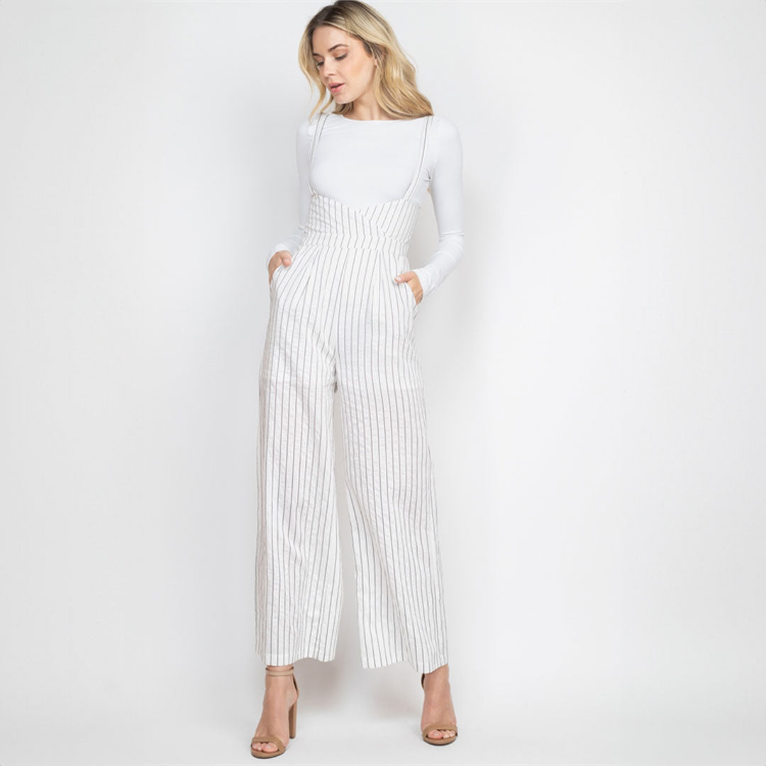 Black Stripes Overalls, Jumpsuit, Overalls, White, Woman apparel, Womens clothing - Miah & Elliott