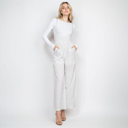 Black Stripes Overalls, Jumpsuit, Overalls, White, Woman apparel, Womens clothing - Miah & Elliott