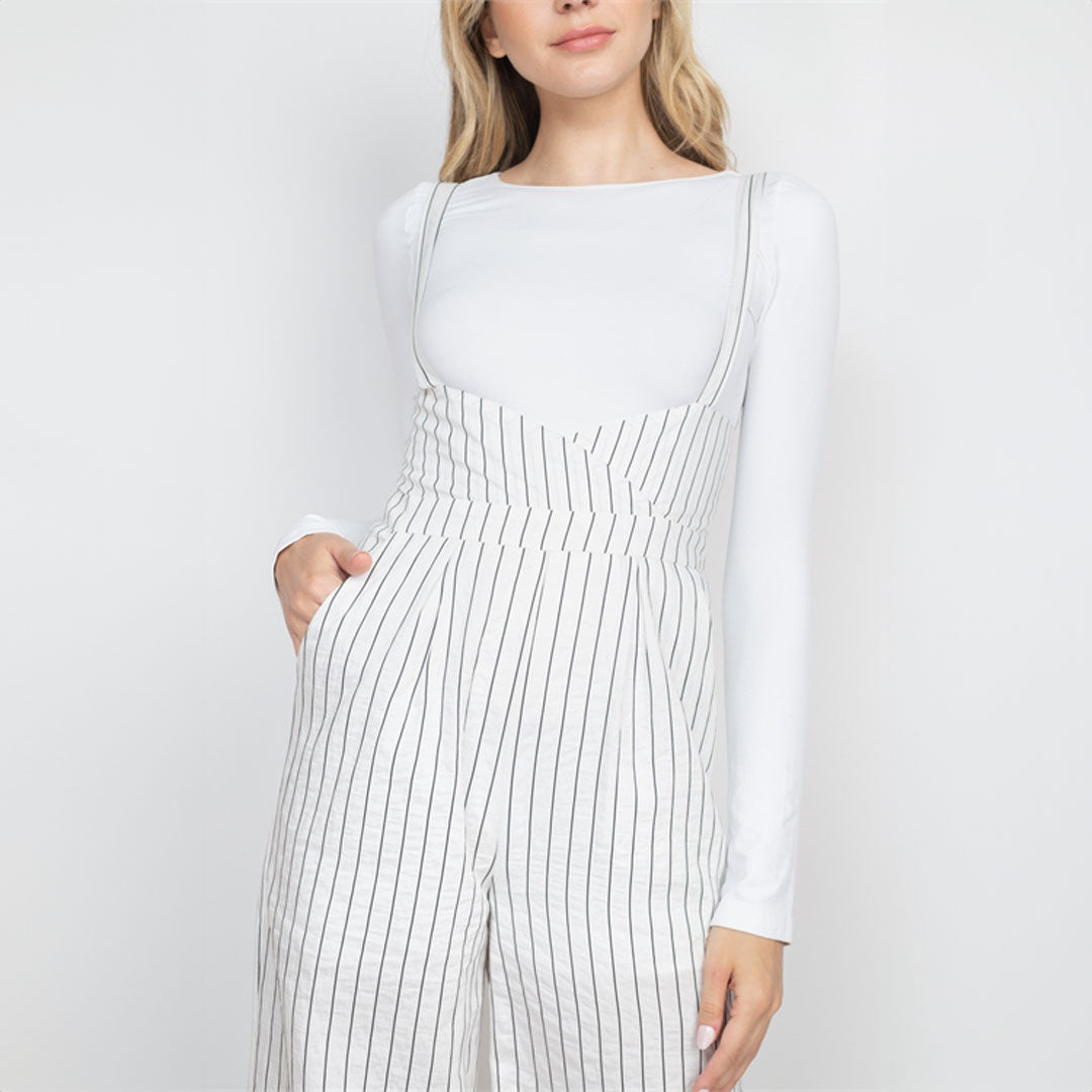 Black Stripes Overalls, Jumpsuit, Overalls, White, Woman apparel, Womens clothing - Miah & Elliott