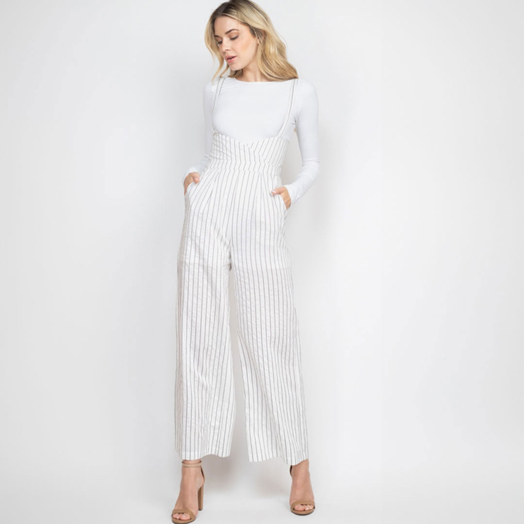 Black Stripes Overalls, Jumpsuit, Overalls, White, Woman apparel, Womens clothing - Miah & Elliott