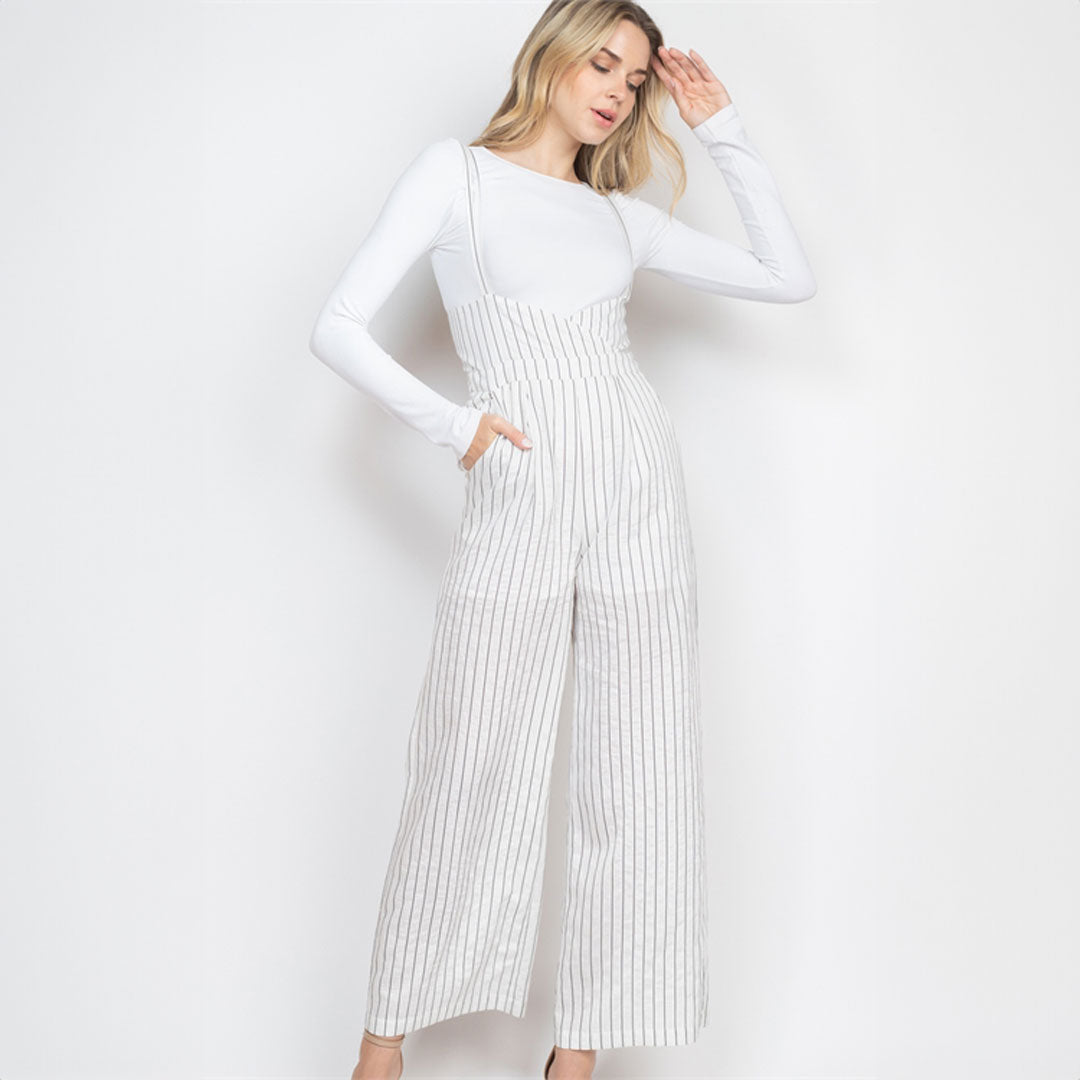 Black Stripes Overalls, Jumpsuit, Overalls, White, Woman apparel, Womens clothing - Miah & Elliott