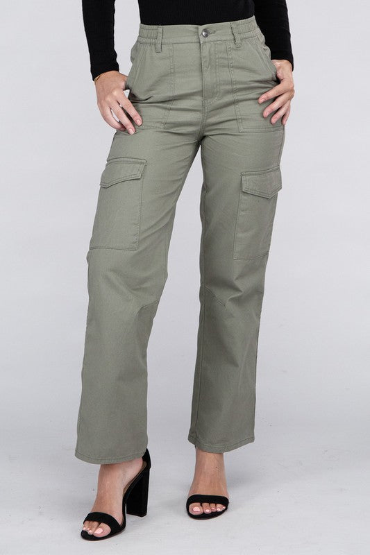 Everyday Wear Elastic-Waist Cargo Pants, , Casual Pants, FashionGo Dropshipping - Miah & Elliott