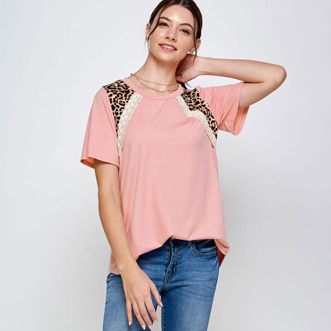 Mauve Top, Top, Curvy, Cute top, Leopard, Pink, Top, With curves, Woman apparel, Women's top, Womens clothing - Miah & Elliott