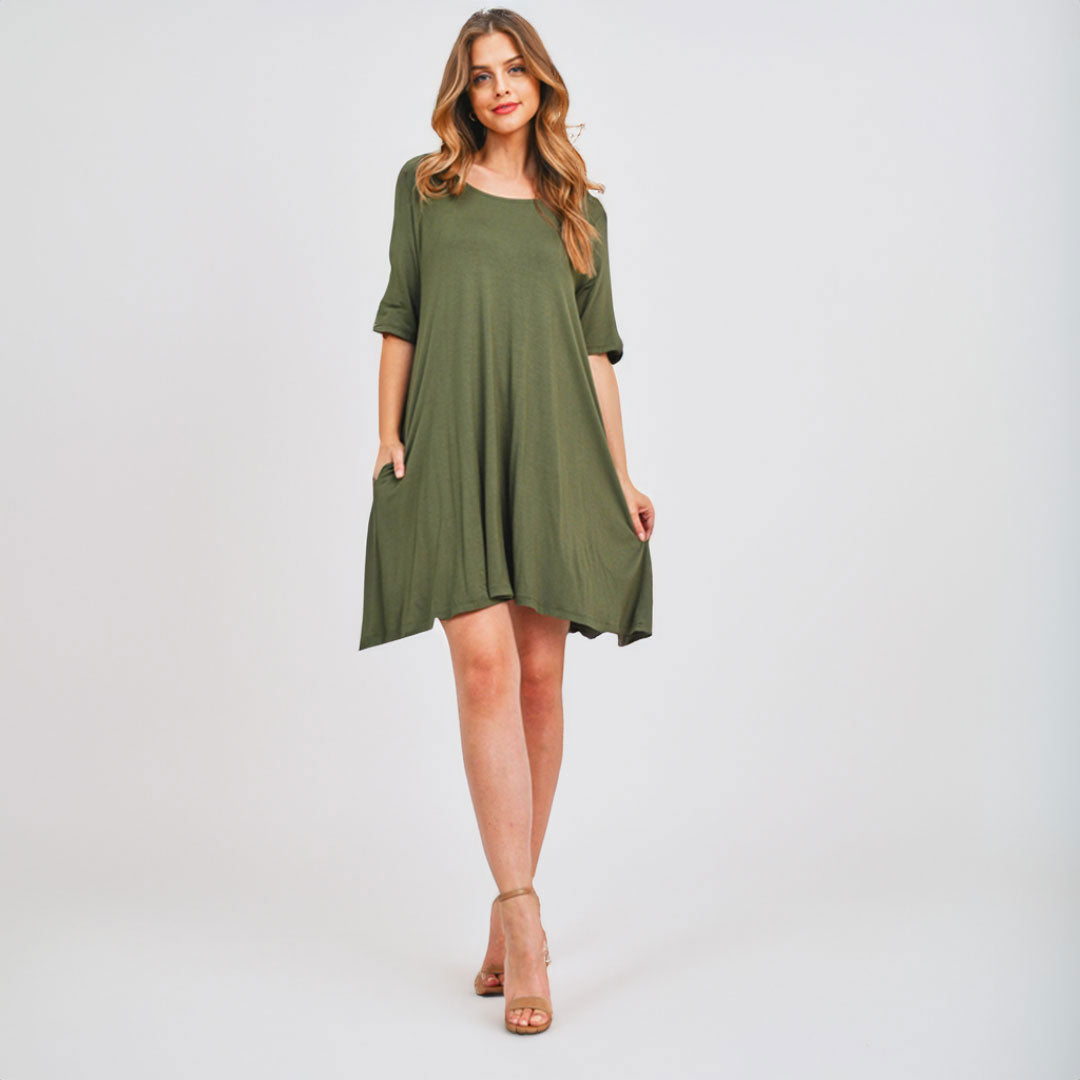 Olive T-Shirt Dress, Dress, Curvy, Green, Olive, With curves, Woman apparel, Women's top, Womens clothing - Miah & Elliott