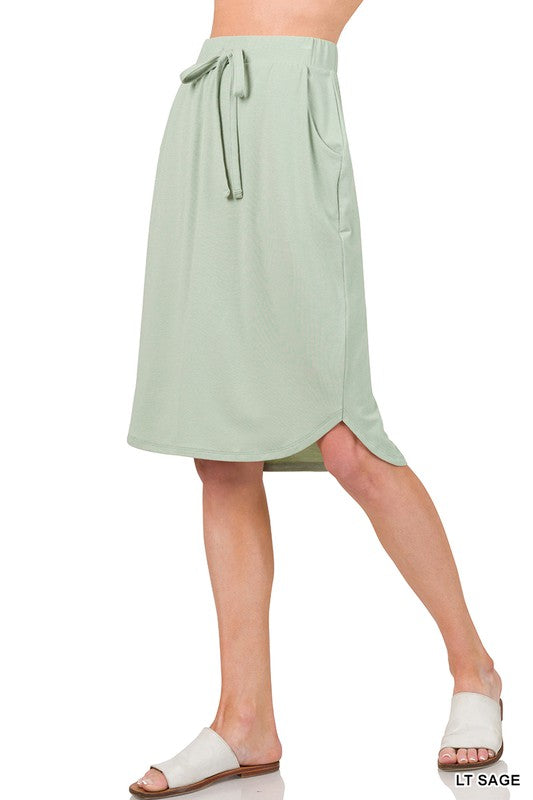 Self Tie Tulip Hem Skirt with Side Pockets, Skirts, Ash Grey, Casual Skirt, Navy, Navy Blue - Miah & Elliott