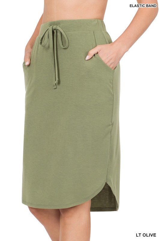 Self Tie Tulip Hem Skirt with Side Pockets, Skirts, Ash Grey, Casual Skirt, Navy, Navy Blue - Miah & Elliott