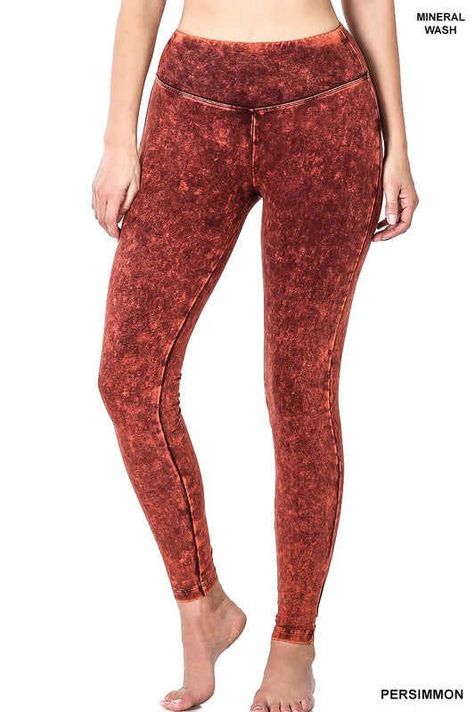 Mineral Washed Wide Waistband Yoga Leggings, Pants, Blackberry, Burgundy, Leggings, Mineral Washed - Miah & Elliott