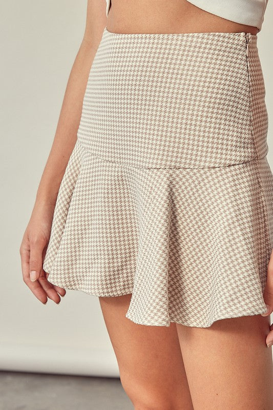 Checkered A-Line Skort, Skirts, Black, Casual Skirt, Taupe - Miah & Elliott