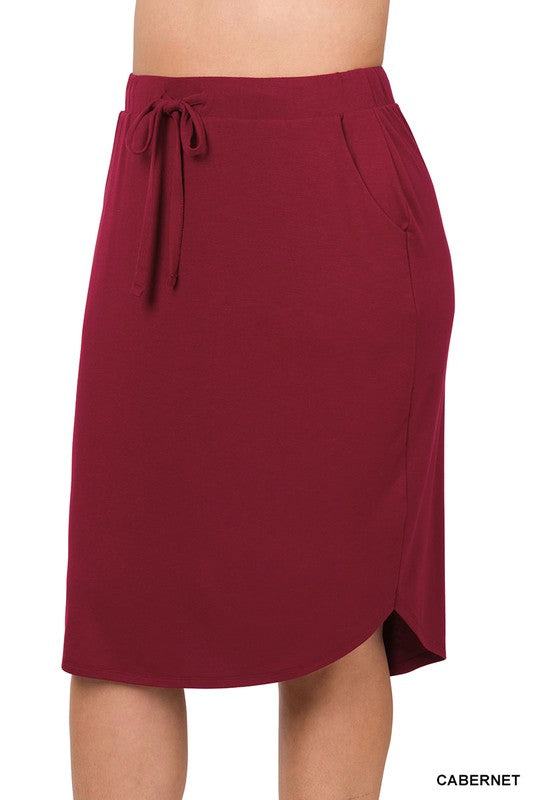 Plus Self Tie Tulip Hem Skirt with Side Pockets, Skirts, Ash Grey, Black, Casual Skirt - Miah & Elliott