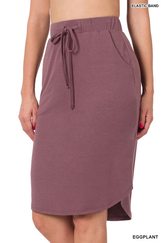 SELF TIE TULIP HEM SKIRT WITH SIDE POCKETS, Skirts, Casual Skirt - Miah & Elliott