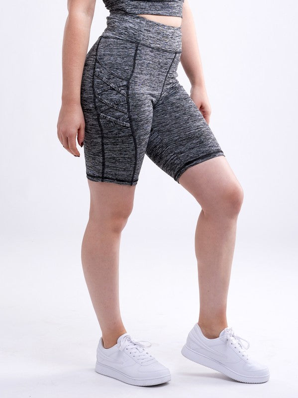 High-Waisted Mid-Thigh Shorts w Pockets, Shorts, Bike Shorts, Biker shorts, Black, Blue, grey, Shorts - Miah & Elliott