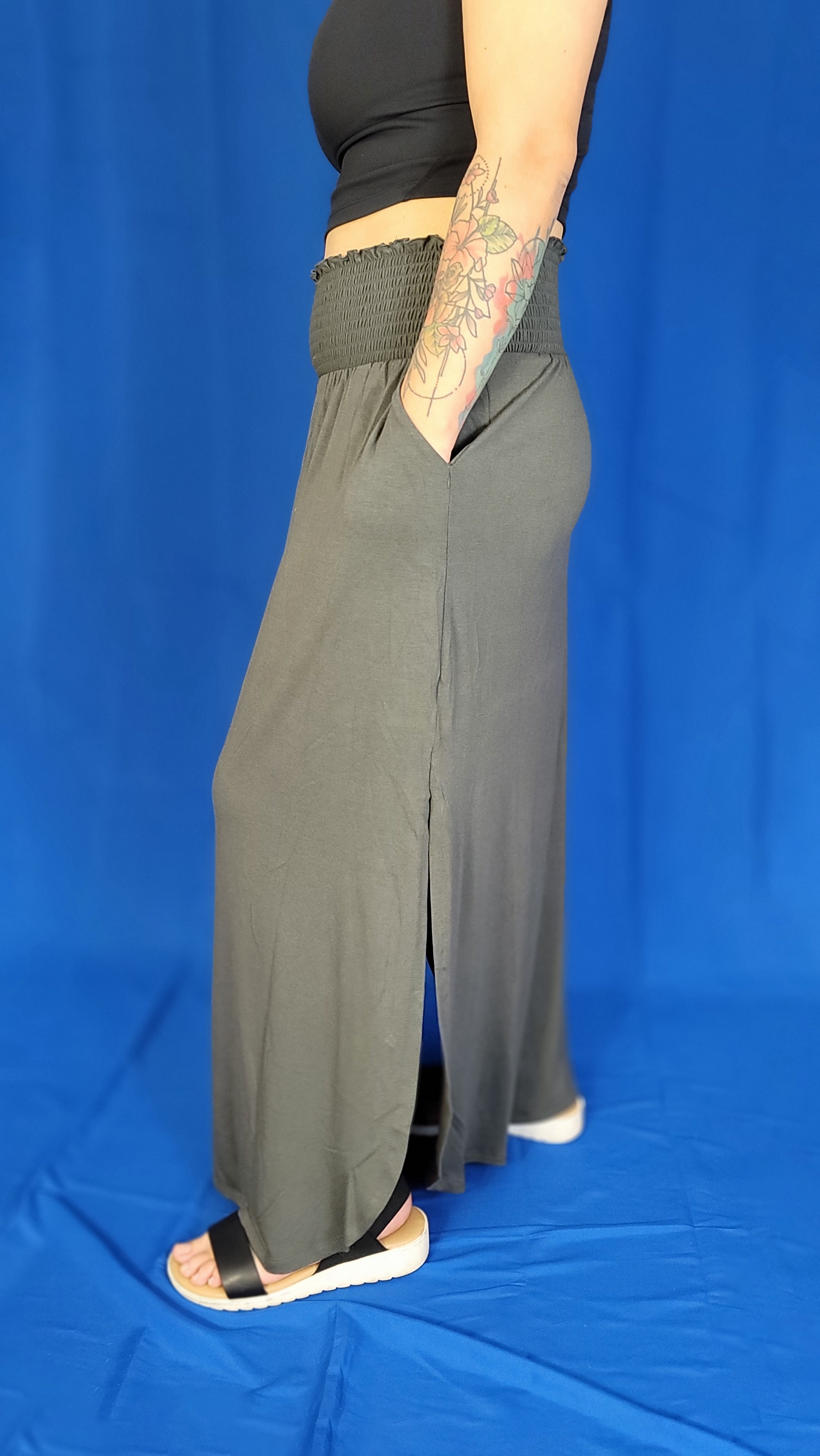 Side Slit Maxi Pocket Skirt, Skirts, Ash Grey, Curvy, Dress, Maxi, Skirt, Woman apparel, Womens clothing - Miah & Elliott