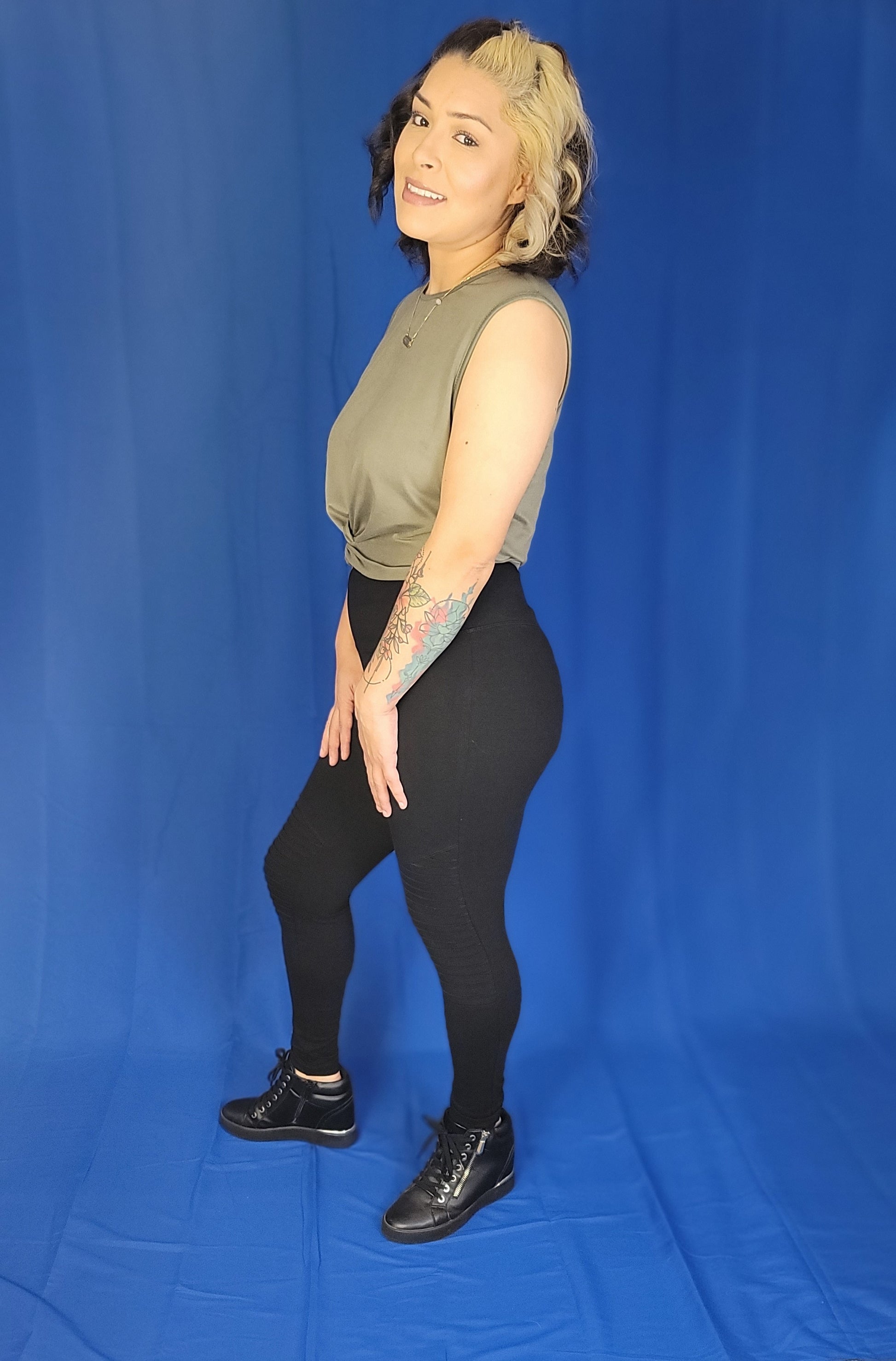 Premium Cotton Tummy Control Moto Leggings, Pants, Black, Leggings, Pants, Woman apparel, Womens clothing - Miah & Elliott