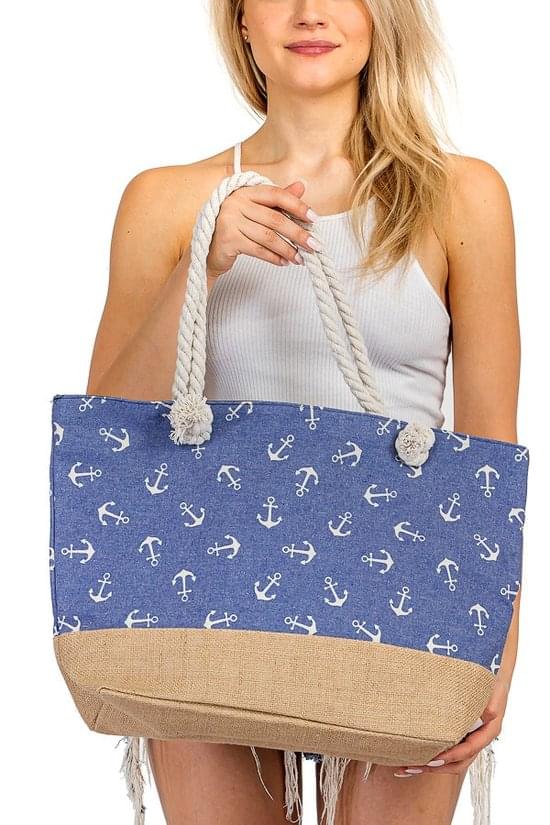 Anchor Print Beach Tote Bag, Accessories, Accessories, Bag, Beach bag, Tote - Miah & Elliott