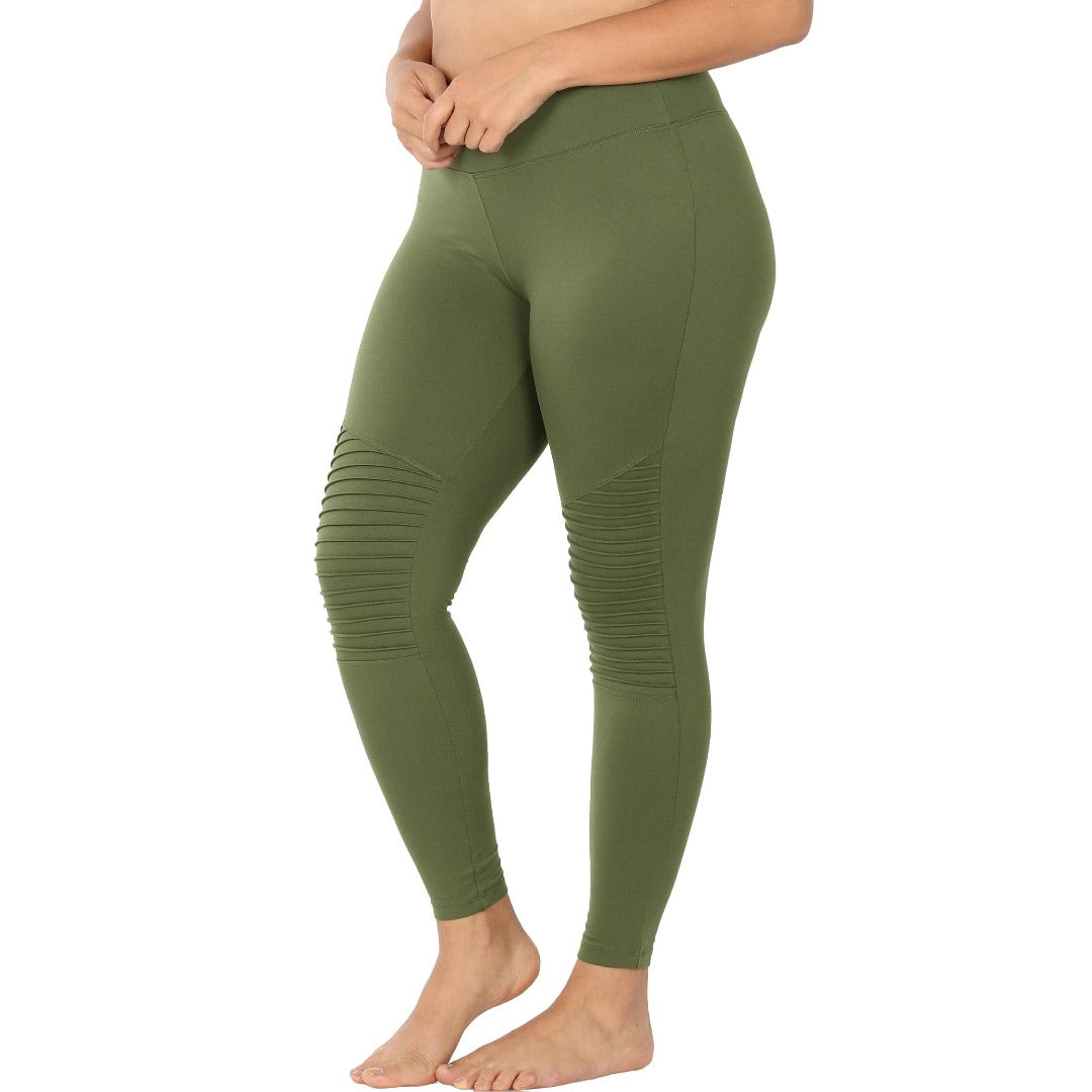 Brushed Microfiber Moto Leggings, Pants, Bottoms, Curvy, Green, Leggings, Pants, Woman apparel, Womens clothing - Miah & Elliott